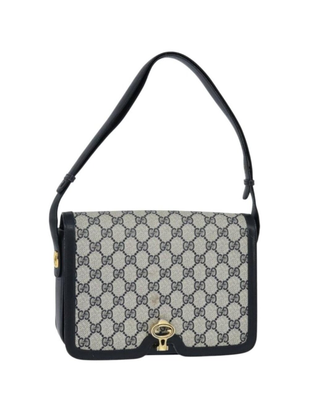 GUCCI GG Supreme Shoulder Bag PVC Navy Gold